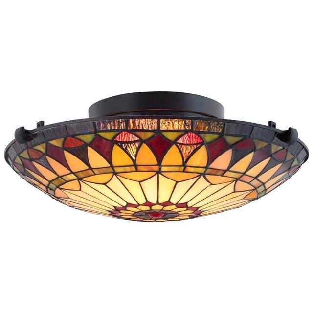 Kira Home Mateo 16" 2-Light Tiffany Glass Flush Mount Ceiling Light, Black Finish