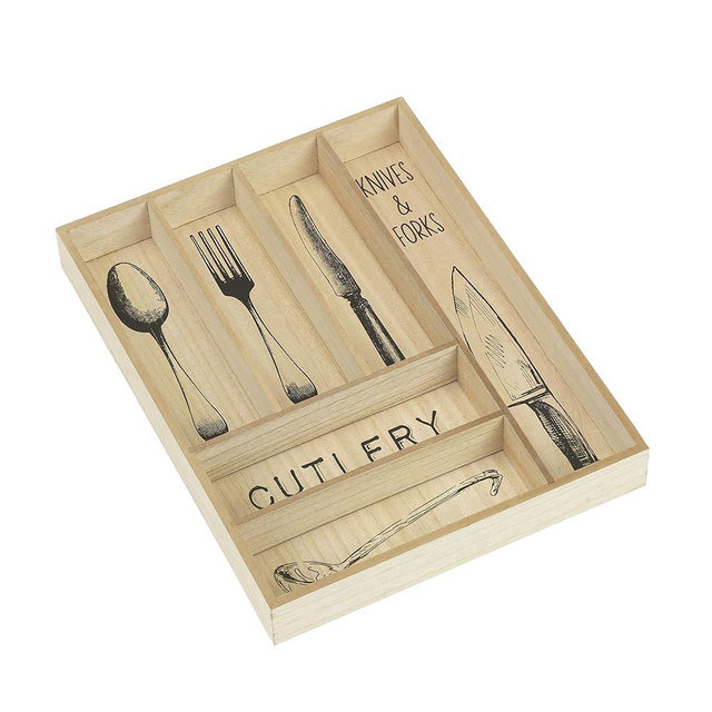10 Street Home Large Wooden Flatware Organizer for Kitchen Drawer – 6-Compartment Silverware and Utensil Storage Tray – Rustic Farmhouse Style Kitchen Drawer Organizer