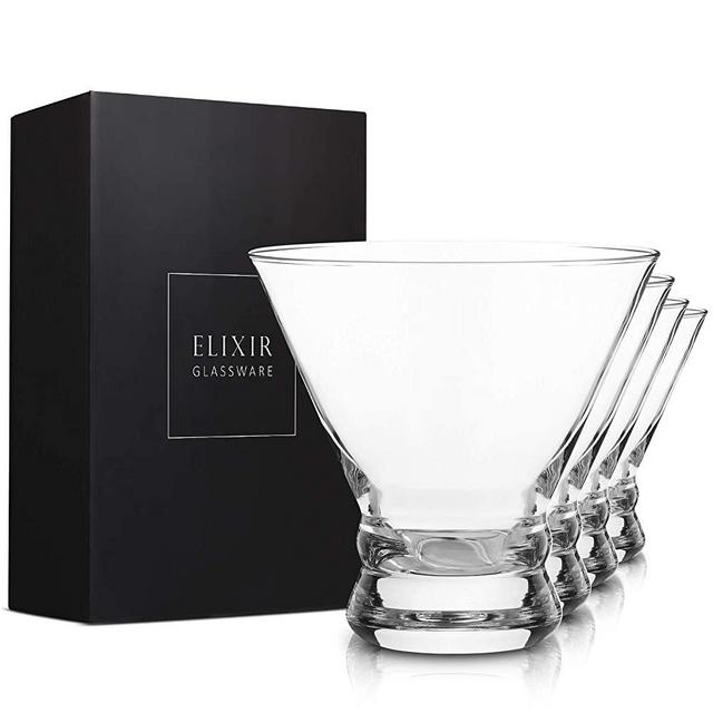 Stemless Martini Glasses Set of 4 - Hand Blown Crystal Martini Glasses - Elegant Cocktail Glasses for Bar, Martini, Cosmopolitan, Manhattan, Gimlet, Pisco Sour - Elixir Glassware - 9oz, Clear