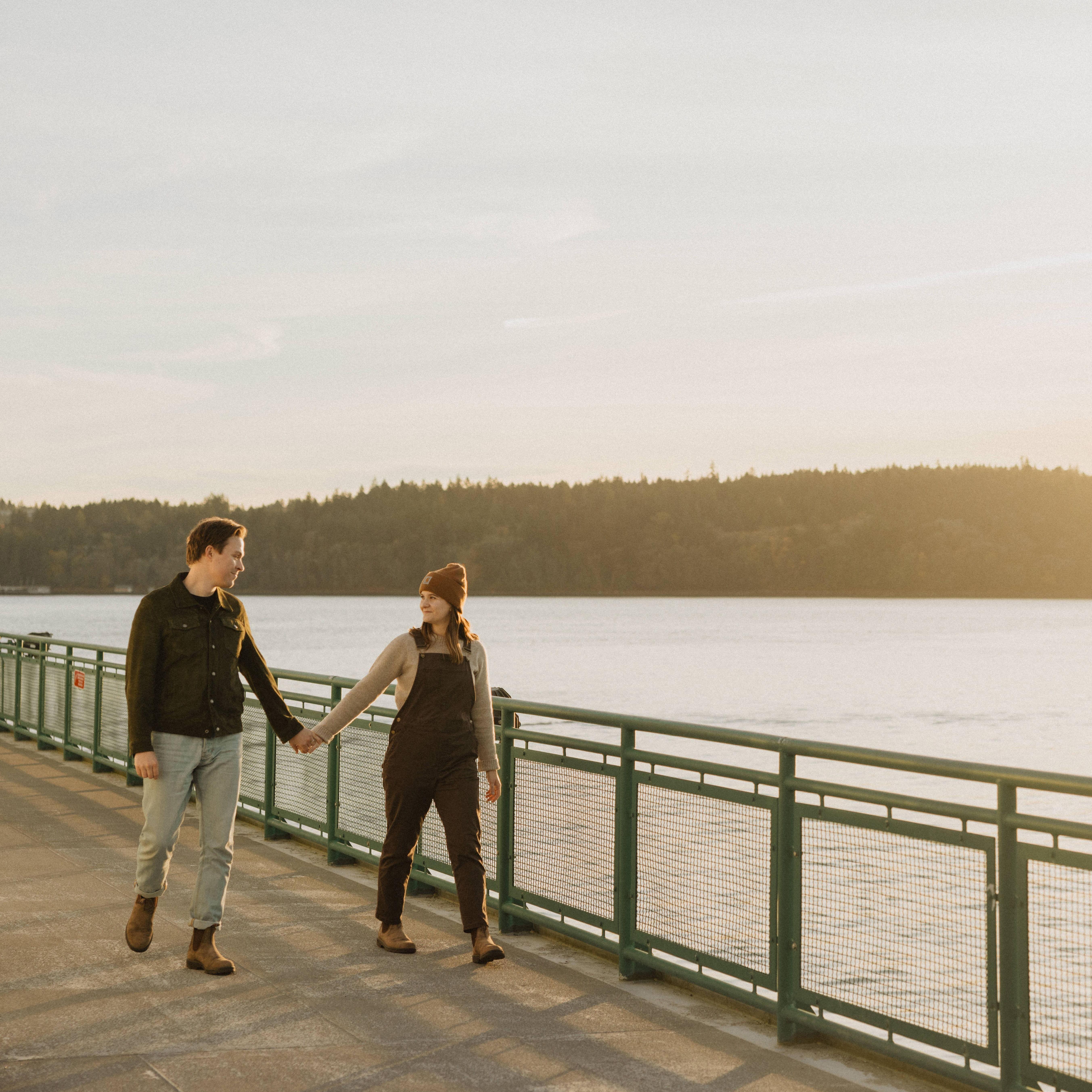 Engagement photos by In the Alpenglow on the Vashon Island ferry in Wahington in the fall of 2023.