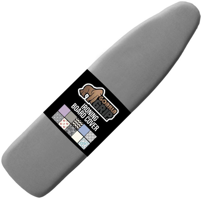 GORILLA GRIP The Original Ironing Board Cover, Silicone Coating, Full 54x15 Inch Size Scorch Resistant Padding, Elastic Edge, Heavy Duty Covers Standard Boards, Hook and Loop Fastener Strap, Gray