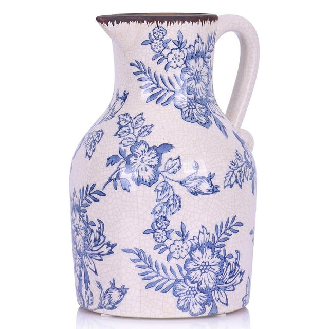 Blue and White Floral Vase - 9.6" Chinoiserie Decor Vintage Ceramic Pottery Vase for Centerpieces, Rustic Vase for Home Decor, Blue Decor Flower Vase, Chinoiserie Vase (Vase-1127)