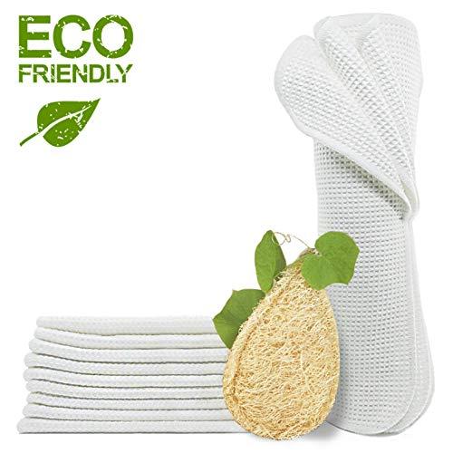 Reusable Unpaper Towels, Natural Loofah Kitchen Sponges Pack 11, Bamboo Paper Towel Washable Paperless Recycled Organic Cotton Napkins Bathroom Roll Cleaning Dish Cloths Eco Friendly Zero Waste