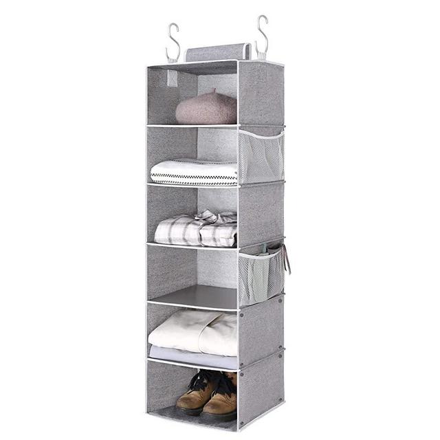 StorageWorks 6-Shelf Hanging Closet Organizer, Hanging Shelves for Closet, Canvas, Gray, 13.6”W x 12.2”D x 42”H