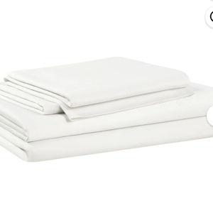 Allswell Soft & Silky 4-Piece 300 Thread Count Bleached Linen Rayon Derived from Bamboo Sateen Bed Sheet Set, Queen