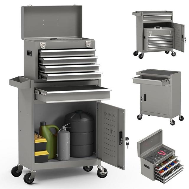 DYneeds 5-Drawer High Capacity Rolling Tool Chest, Removable Cabinet Storage Tool Box with Wheels and Drawers, Detachable Toolbox with Lock for Mechanics Garage Workshop (Gray, 5-Drawer)