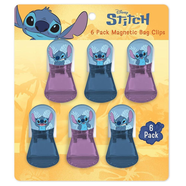Disney Magnetic Chip Clips – Set of 6 Bag Clips for Food Storage - Mickey, Minnie, Lilo & Stitch, Winnie The Pooh – Durable Airtight Bag Chip Clips for Pantry & Fridge Use