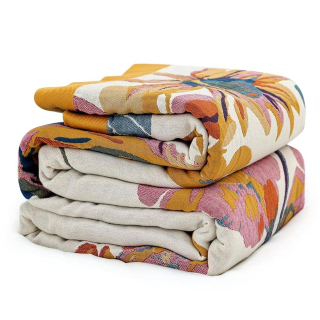 MSGKV Boho Throw Blanket for Couch and Sofa Cotton Cover for Living Room Floral Throw Cozy Blankets (D-Flower and Butterfly, 50" x 60"(Throw))