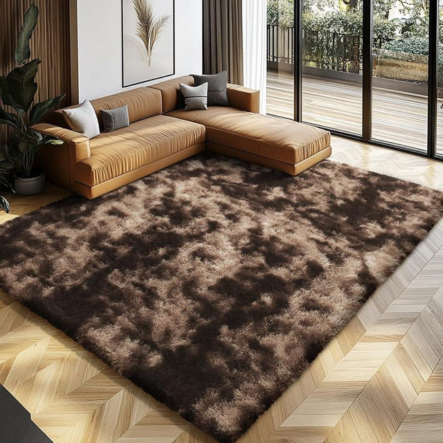 9X12 Large Area Rugs for Living Room Bedroom,Big Shag Rug for Bedroom Dorm,Soft Fluffy Indoor Carpet Nursery Rugs for Kids Girls Room Home Decor (Mottling Brown, 9X12 Feet)