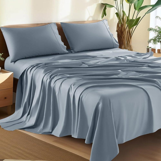 Shilucheng 100% Cotton Queen Size Sheets Set - 1500 Thread Count，Luxury Egyptian Cotton Bed Sheets，5-Star Hotel Quality Sheets, Breathable & Cooling, 16 Inch Deep Pocket - 4 Piece (French Blue)