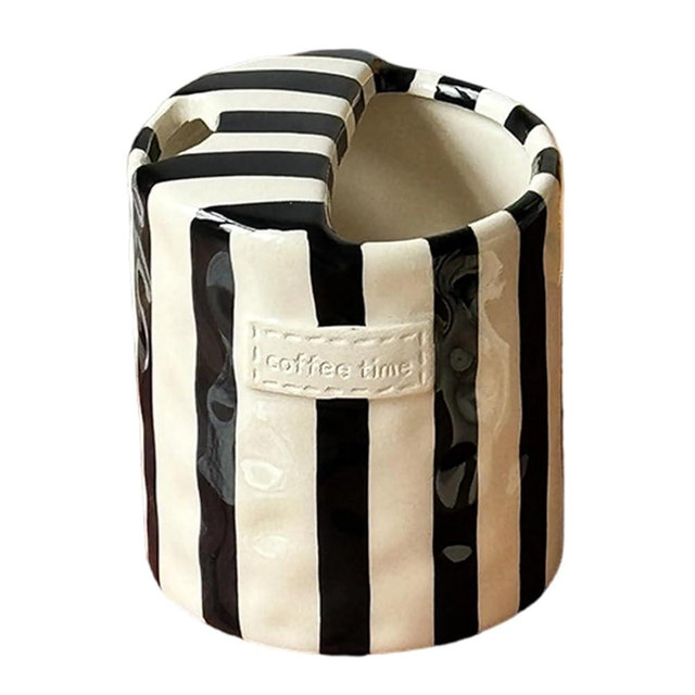 Ceramic Coffee Mug, Modern Striped Ceramic Cup Retro Coffee Mug with Sip Lid Hand Painted Mugs for Juices Milk Home Office Drinkware Vintage Handheld Cup for Holiday Gifts