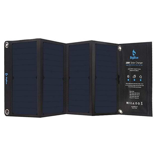 BigBlue 3 USB Ports 28W Solar Charger, 5V Foldable Waterproof Outdoor Solar Battery Charger With SunPower Solar Panel Compatible for iPhone 8/X/7/6s, Samsung Galaxy LG etc.[The Wirecutter's Pick]