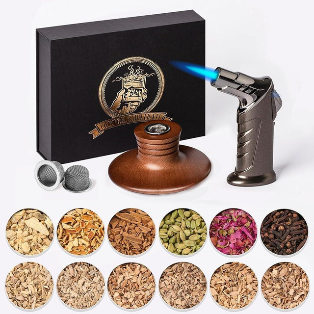 ComboJoy Whiskey Smoker Kit with Torch - 12 Flavors Wood Chips - Cocktail Smoker Infuser Kit, Old Fashioned Drink Smoker Kit, Birthday Bourbon Whiskey Gifts for Men,Dad(NO Butane)