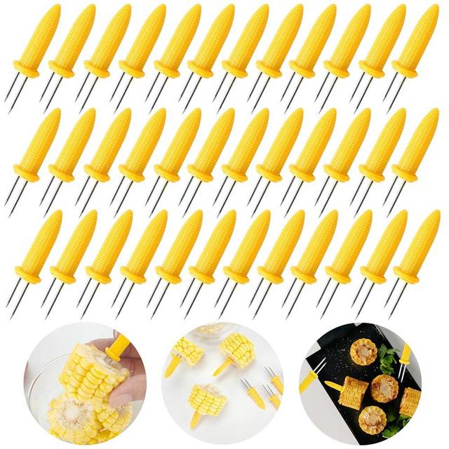 PEOUWNES 36 Pack Stainless Steel Corn Holders, Corn on The Grill, Corn on The Cob Skewers, Double Fork Sweet Corn Seat, Home & BBQ Cooking Fork