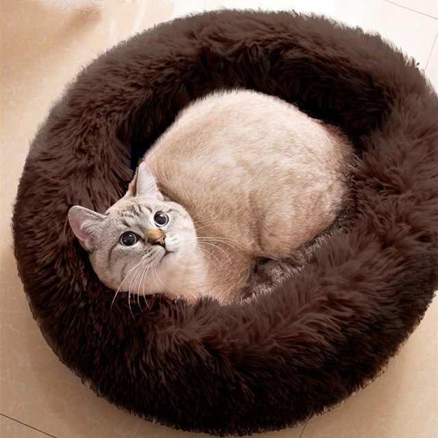 Generic Cat Beds for Indoor Cats - Fluffy Plush Dog Beds for Small Medium Dogs, Anti Anxiety Round Faux Fur Cat Bed Washable,Thick Bottom Keep Pets Off The Cold Tile, coffee