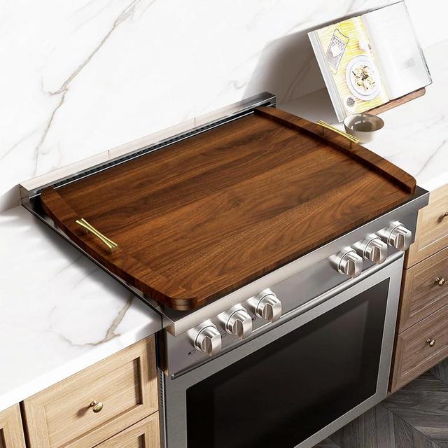 BYMTR Noodle Board Stove Cover - Stove Top Covers with Handles for Gas Electric Stove - Wooden Range Covers Protector for Stovetop Sink Oven RV Serving Tray - 29.3"x22" (Brown)