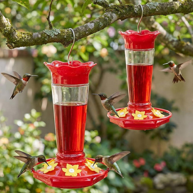 Gbekery Glass Hummingbird Feeders for Outdoors Hanging Ant and Bee Proof Clear 10 OZ 2 Pack Bird Feeders for Outside Hanging 6 Feeding Stations Bird Nectar Feeder for Garden Yard Décor Gifts for Mom