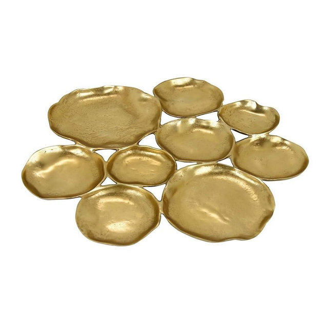 Benjara Jiva 9 Piece Decorative Bowl Set, Irregular Shaped Design, Gold Metal