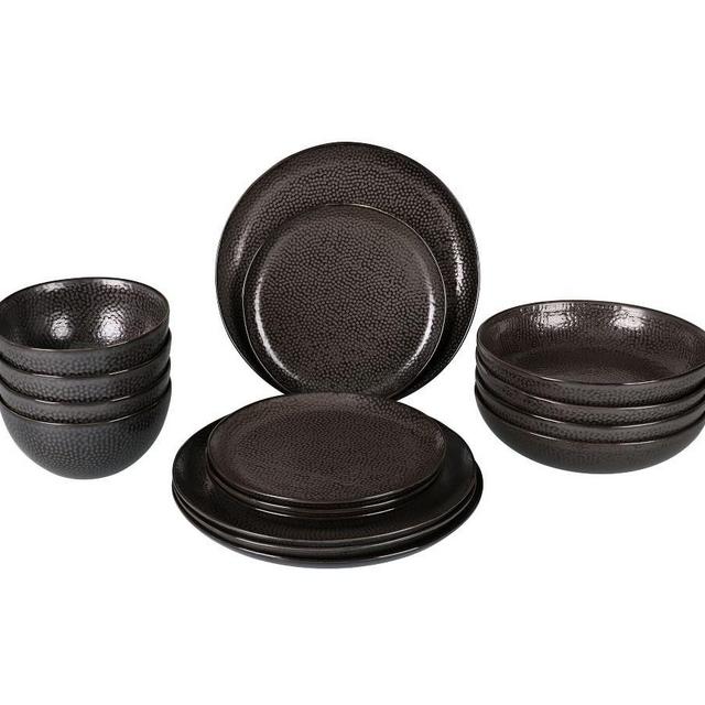 Serene Stoneware 16-Piece Dinnerware Set (dinner, salad, pasta & cereal) - Black