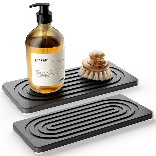 MAGKOTA Water Absorbing Stone Tray for Sink, Quick Drying Diatomite Bathroom Tray Countertop, Stone Drying Mat for Kitchen Counter Faucet, Soap Dish Dispenser Vanity Organizer, Dark Grey-A-8.3" x 4"