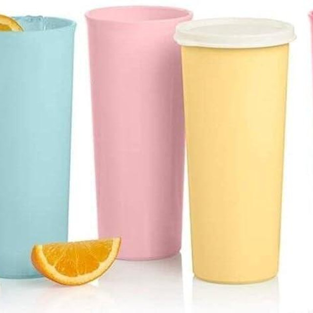 Tupperware Tumblers 16 oz Straight Side Solid Pastel Colors Blue, Pink, Yellow, Rose