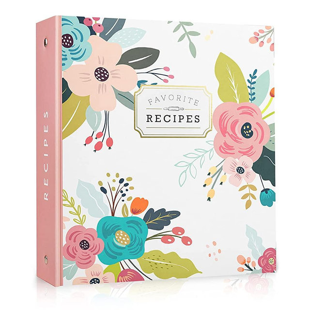 Recipe Binder 3 Ring Organizer Blank recipe book 8.5" x 9.5" with 50 blank recipes cards (4x6), Full Page Dividers, Plastic Page Protectors recipe book to write in your own recipes