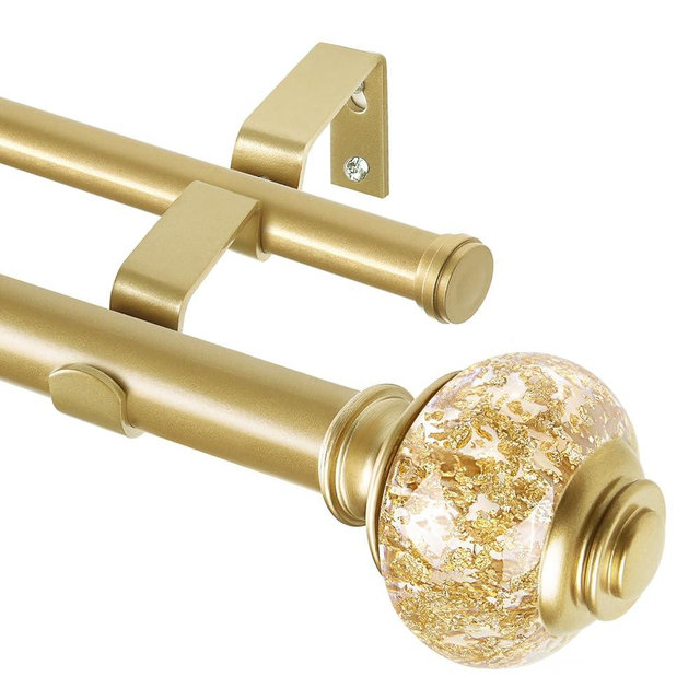 1 Inch Gold Double Curtain Rods 72 to 144 Inches (6 to 12 ft), USFOOK Drapery Rods for Windows, Telescoping Dual Curtain Rod with Luxury Translucent Finials