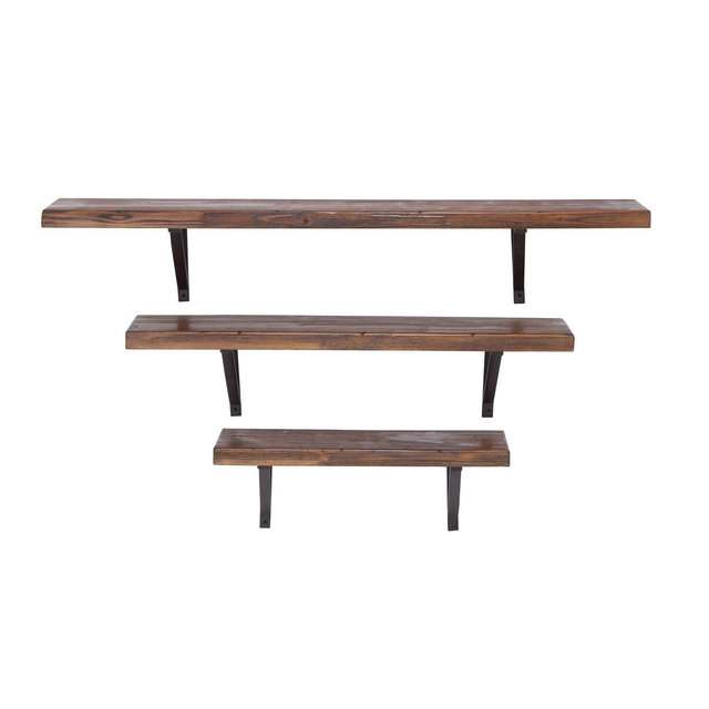 Set of 3 Wood Wall Shelves Brown - Olivia & May: Industrial Floating Shelf Decor, No Assembly Required