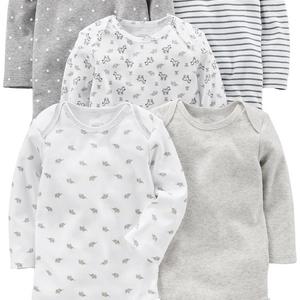 Simple Joys by Carter's Baby 5-Pack Long-Sleeve Bodysuit, Gray/White, 0-3 Months - CL Adolescent Prenatal