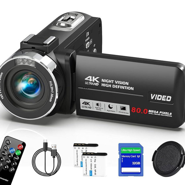 Peryoua Camcorder Video Camera 4K HD 80MP Vlogging Camera for YouTube IR Night Vision Camera 18X Digital Zoom 3.0 IPS Screen Video Recorder with 32GB SD Card, 2 Batteries, Remote Control