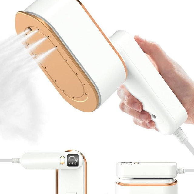 Travel Steamer Iron for Clothes - 1200W Handheld Size Portable Travel Steamer, 3 Steam Levels Clothes Steamer with LCD Screen, 10S Fast Heat-up Steamer for Dress Shirt Home Travel (White)