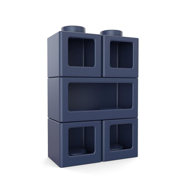 Step2 Contemporary Builders Stackable Storage Cubes, Modular Building Block Kids Toy Organizer Set, 5-Piece, Open-Front, Blue