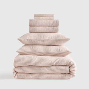 Linen Bedding - Queen - Mauve/White Stripe