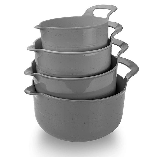 Cook with Color Mixing Bowls - 4 Piece Nesting Plastic Mixing Bowl Set with Pour Spouts and Handles (Speckled Charcoal)