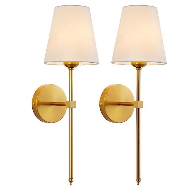 KUAUGST Wall Sconces Sets of 2, Retro Industrial Wall Lamps, Bathroom Vanity Sconces Wall Lighting with White Fabric Shade, Suitable for Bedroom Living Room Corridor Kitchen