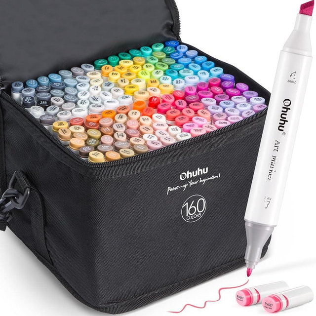 Ohuhu Alcohol Markers - Double Tipped Art Marker Set for Artist Illustration -160 Colors- Chisel & Fine Dual Tips- Oahu of Ohuhu Markers - Refillable