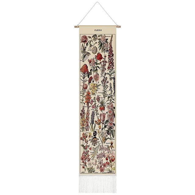 Vintage Flower Tapestry 52 x 13 Inch,Long Tapestry Vertical Wall Hanging Reference Illustrative Botanical Tapestry Tassel Tapestry for Bedroom Living Room Home Decoration