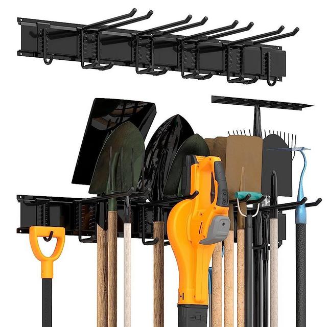 Sttoraboks Garage Tool Storage Rack, Heavy Duty Garage Storage Organizer Rack System Wall Mounted Tool with 6 double hooks, 2 rails, Garden Yard Tools Hanger Rack for Ski Gears, Broom Mop,Rake,Shovel