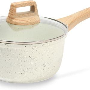 White- ESLITE LIFE Nonstick Sauce Pan with Lid, 2.5 QT Small Soup Pot Compatible with All Stovetops (Gas, Electric & Induction), PFOA Free, White