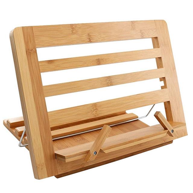 Bamboo Cook Book Stand, Adjustable Reading Book Recipe Holder Tray with Page Paper Clips, Foldable Station for Tablets, Cell Phones, Laptop Stands – Pezin & Hulin