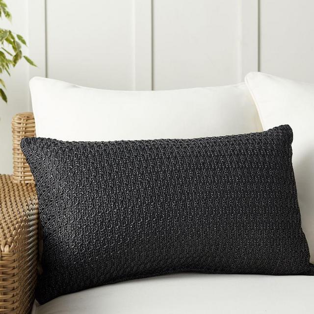 Faux Natural Fiber Honeycomb Indoor/Outdoor Lumbar Pillow, 16 x 26", Black