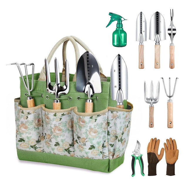 Swtroom 9-Piece Stainless Steel Garden Tools Set - Rust-Proof Ergonomic Gardening Kit with Storage Bag for Women & Men