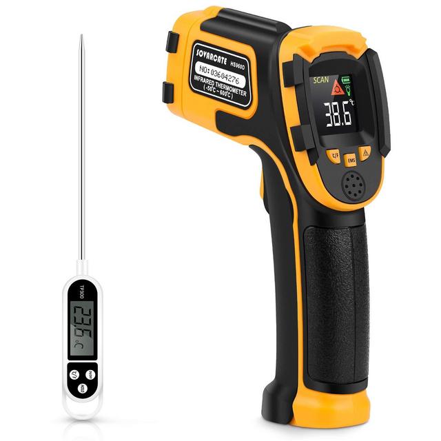 Infrared Thermometer No Touch Digital Laser Temperature Gun with Color Display -58℉～1112℉(-50℃～600℃)Adjustable Emissivity - for Cooking/BBQ/Freezer - Meat Thermometer Included -Non Body Thermometer