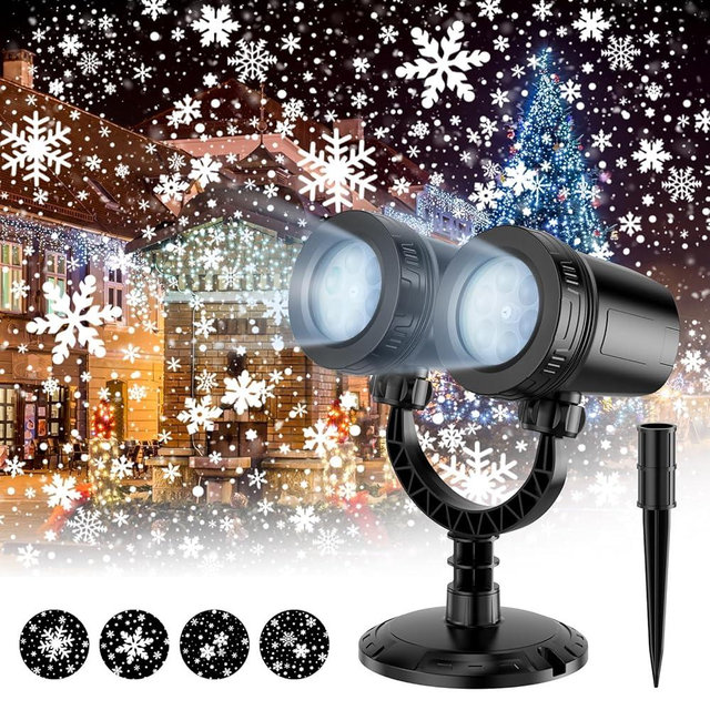 afzdby Christmas Snowflake Projector Lights Outdoor,Double Head Snowfall Led Lights Waterproof,Landscape Decorative Lighting Projection Lamp for Xmas Holiday Wedding Indoor Garden Patio