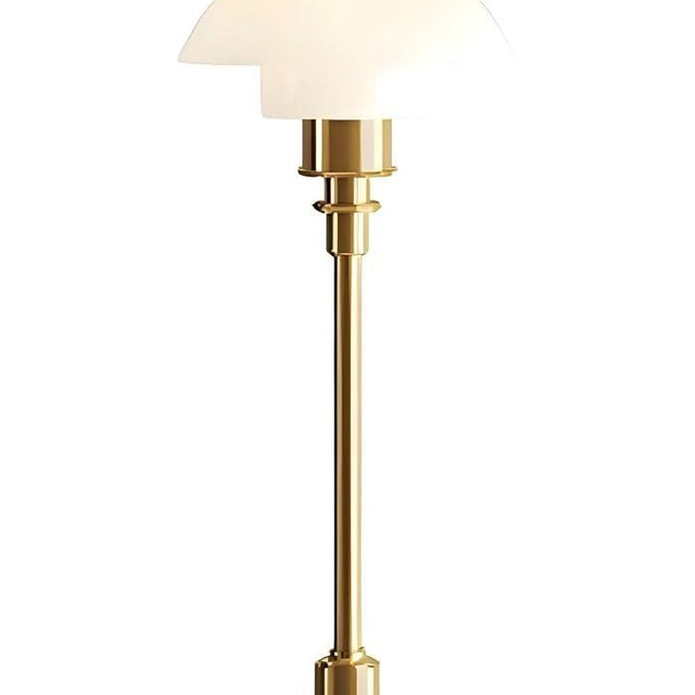 LIGHTLAND Modernist Table Lamp, Bauhaus Style Bedside Lamp with White Glass Lampshade and Gold Lamp Body, Decorative Table Lamp, Modern Table Lamp for Living Room, Bedroom, Study (White+Gold)
