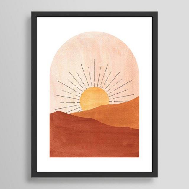 Abstract terracotta landscape, sun and desert, sunrise #1 Framed Art Print