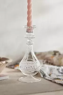 Bead + Ridge Glass Candle Stick