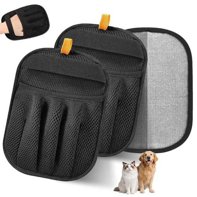 2 Packs Electrostatic Pet Hair Remover Glove for Dogs and Cats – Reusable Brush Pet Hair Removal Glove for Furniture, Car Interiors, Bedding & Clothing