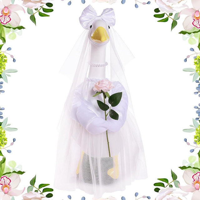 Bride Porch Goose Outfits,4 Pcs/Set Goose Clothes,Adorable Wedding Dress Costume for 23" Outdoor Statue Yard Lawn Patio Garden Decoration