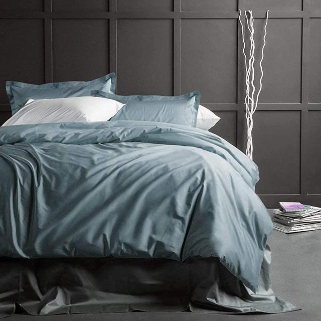 Solid Color Duvet Cover 120x98-inch Luxury Bedding Set 400 Thread Count Egyptian Cotton Long Staple Sateen Weave Breathable Silky Soft Pima Premium Quality Bed Linen (Super King, Stormy Sea)